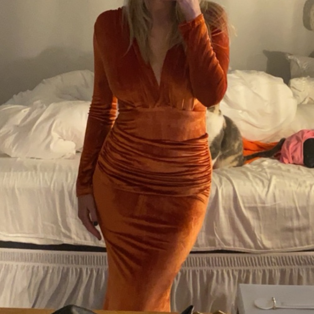 Elegant Orange Velvet Dress